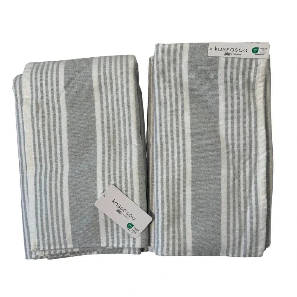 Kassaspa‎ by Kassatex Grey White Striped 100% Cotton Bath Towel Set of 2 NWT